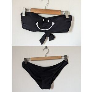 MOSCHINO Swim black embroidered white smiley face bandeau top bottoms bikini set
